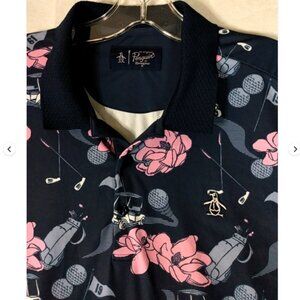 An Original Penguin By MunsingWear Golf Polo Shirt M Tropical Blue Pink Floral